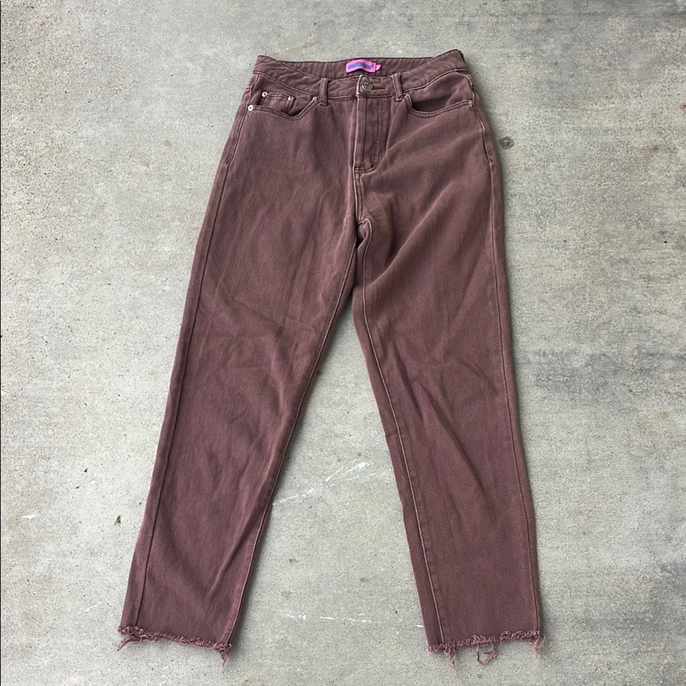Edikted brown Jeans women’s size small button up distressed hem